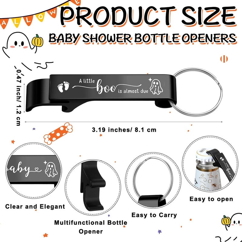 Ecation 50 Sets Halloween Baby Shower Favors for Guests 50 Bottle Openers 50 Thank Tags 50 Organza Bags with Twine Return Gift for Halloween Gender Reveal Party Girl Boy(A Little Boo) - Image 2